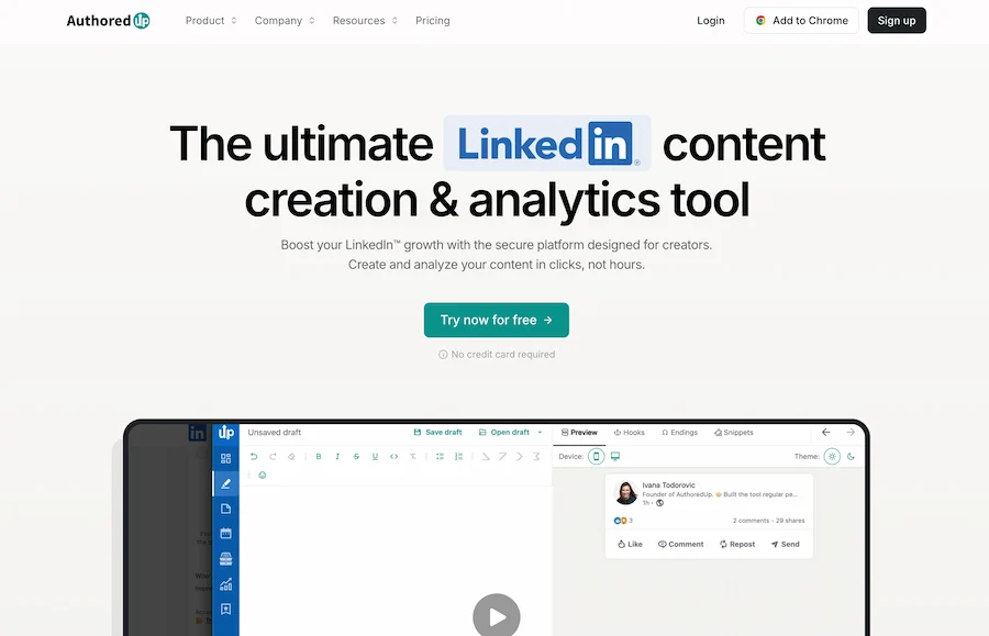 AuthoredUp homepage — the ultimate LinkedIn content creation and analytics tool