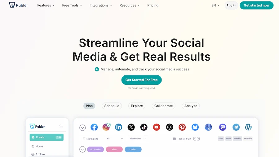 Publer homepage — streamline your social media and get real results