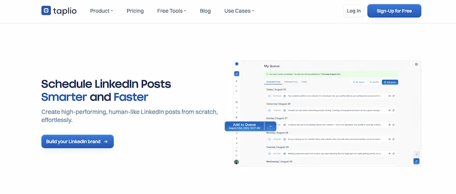 Taplio homepage — schedule LinkedIn posts smarter and faster