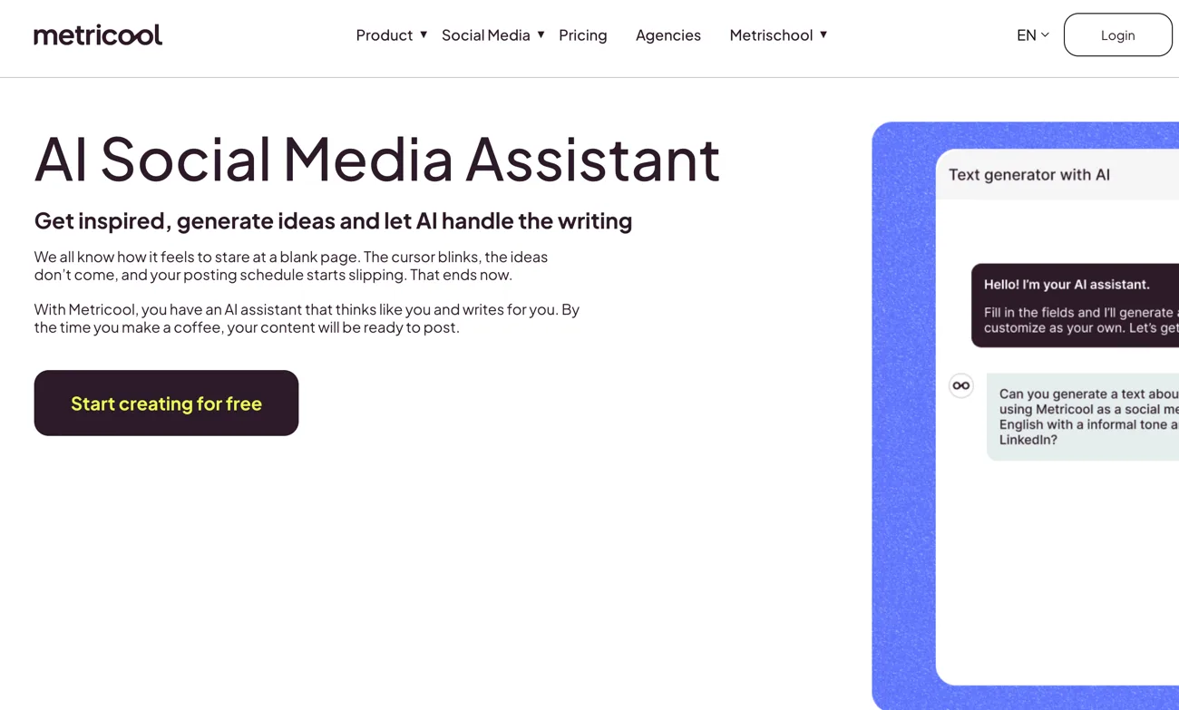 Metricool homepage: plan, analyze, and grow your online presence