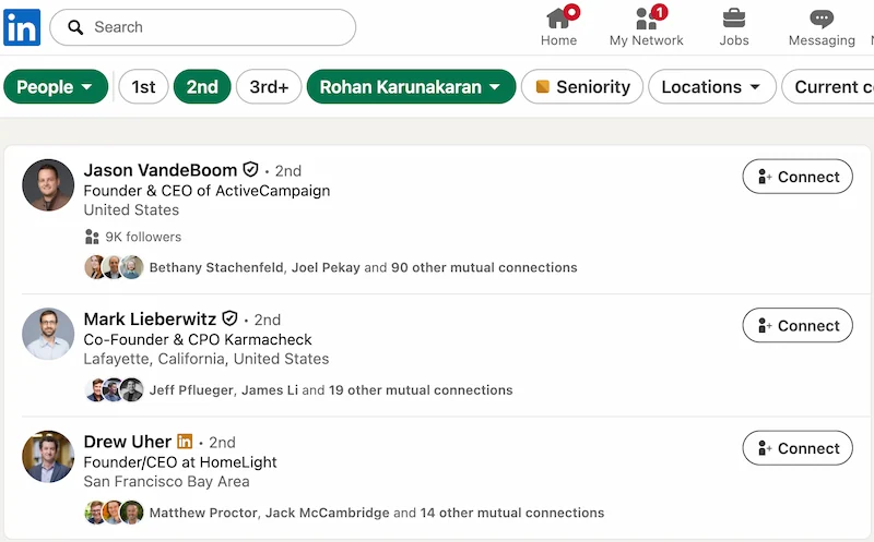 Browsing a LinkedIn connection's connections list to find relevant people to connect with