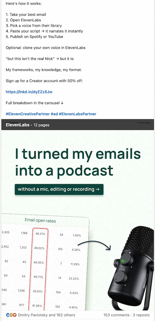 LinkedIn carousel demonstrating increased visibility and organic reach