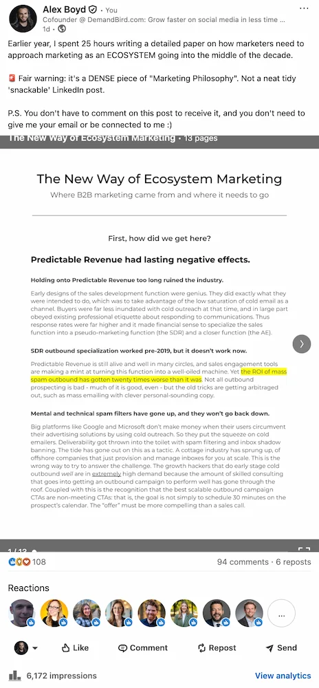 Example of a thought leadership document carousel on LinkedIn about ecosystem marketing