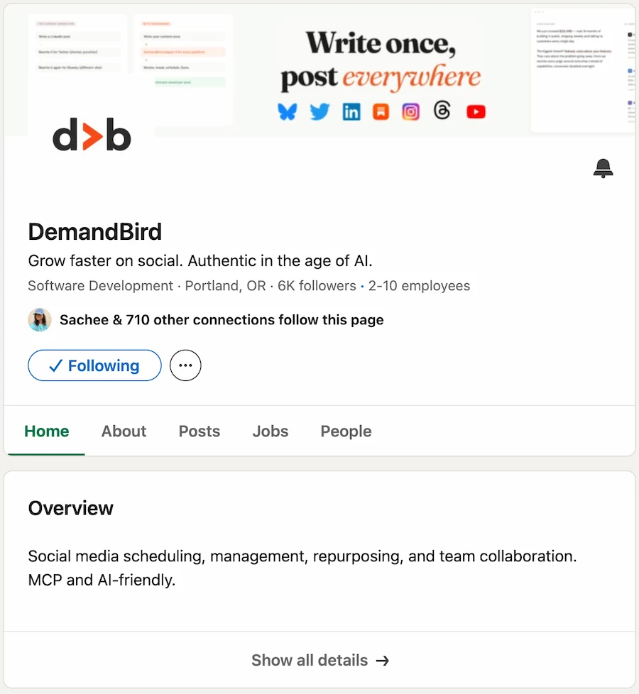 Example of a well-optimized LinkedIn Company Page with a clear description and strong visual branding