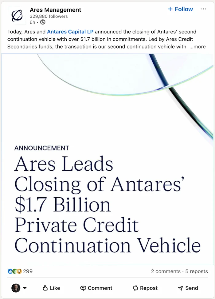 LinkedIn company page post sharing company news about new team members joining the organization