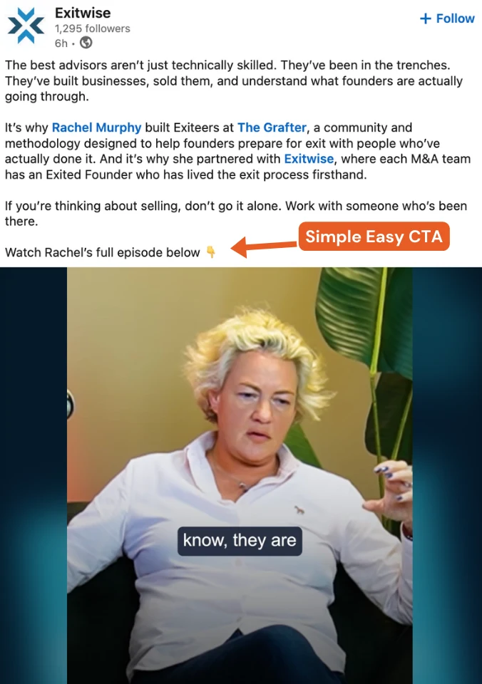 Example of a short, intriguing LinkedIn company page post that gets to the point quickly