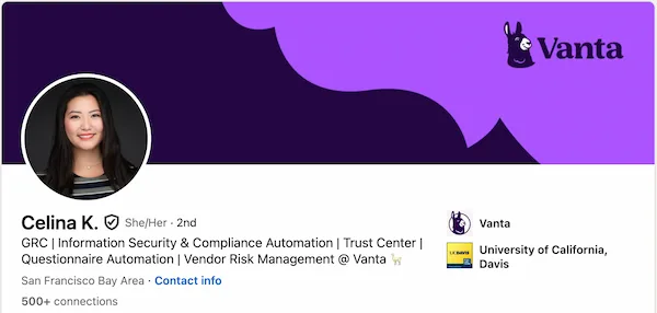 Celina's LinkedIn headline for SDR: focused on customer outcomes, not personal accolades