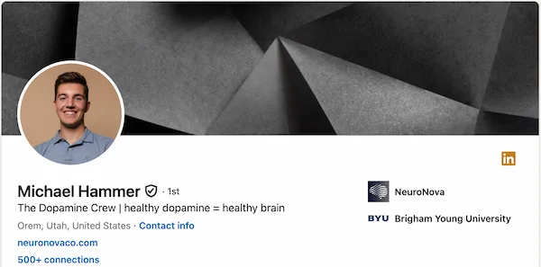 Michael's LinkedIn headline as founding account executive: sits between founder and sales