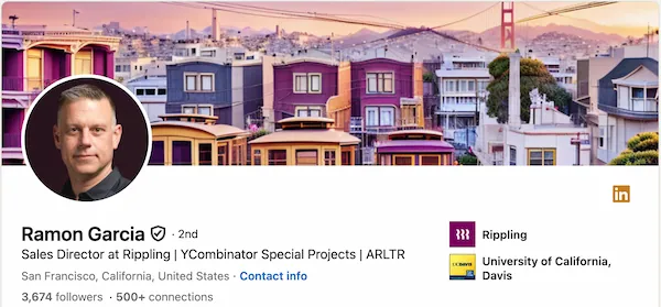 Ramon's LinkedIn headline for enterprise sales: intriguing and personality-forward