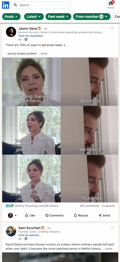 Custom LinkedIn engagement feeds dashboard showing curated lists of people to engage with