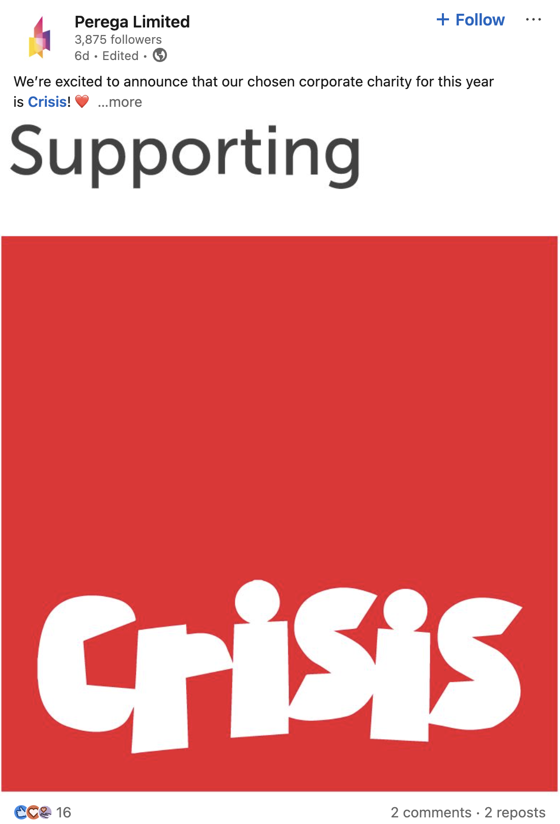 LinkedIn charity and CSR initiative post example