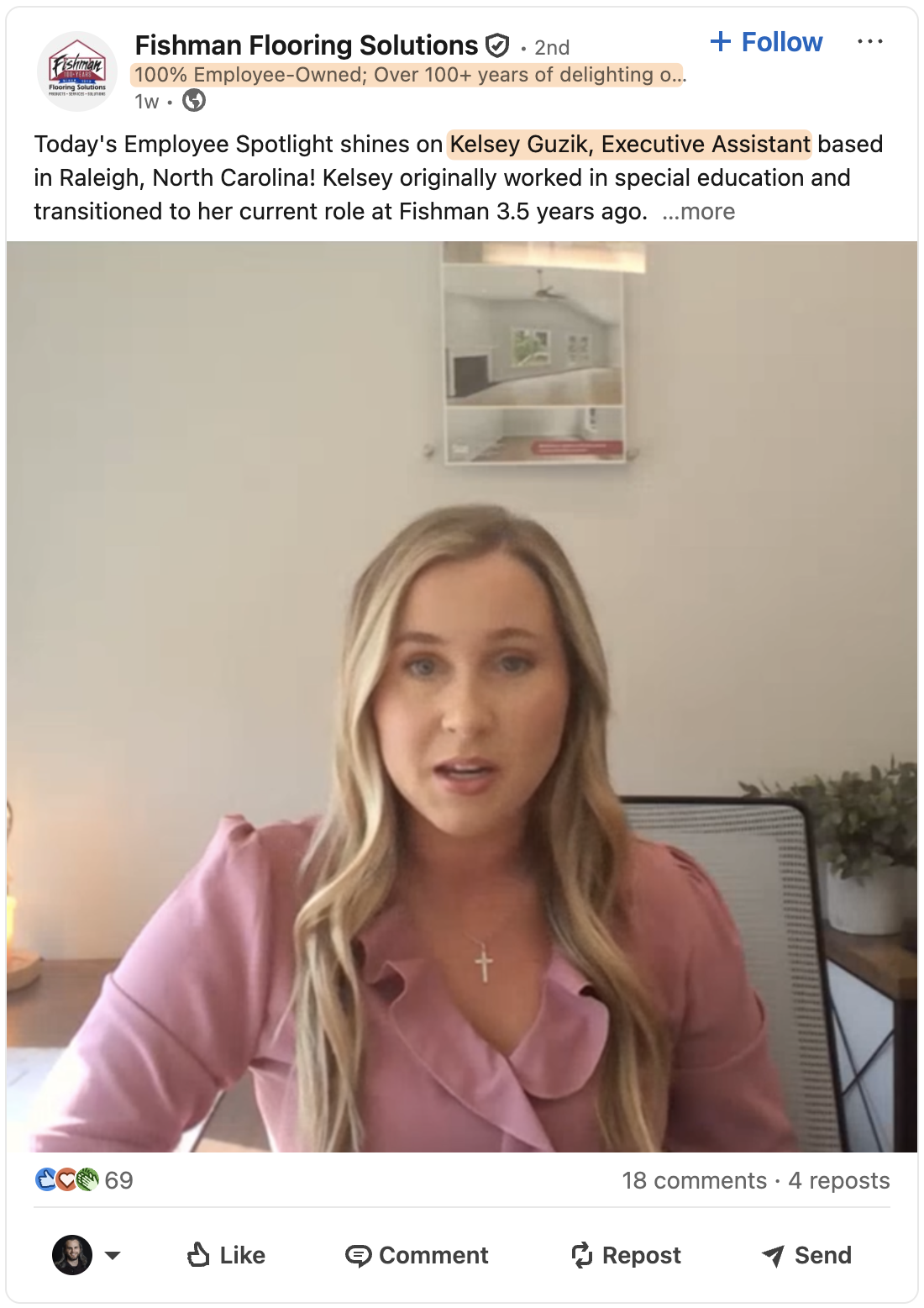 LinkedIn featured employee post