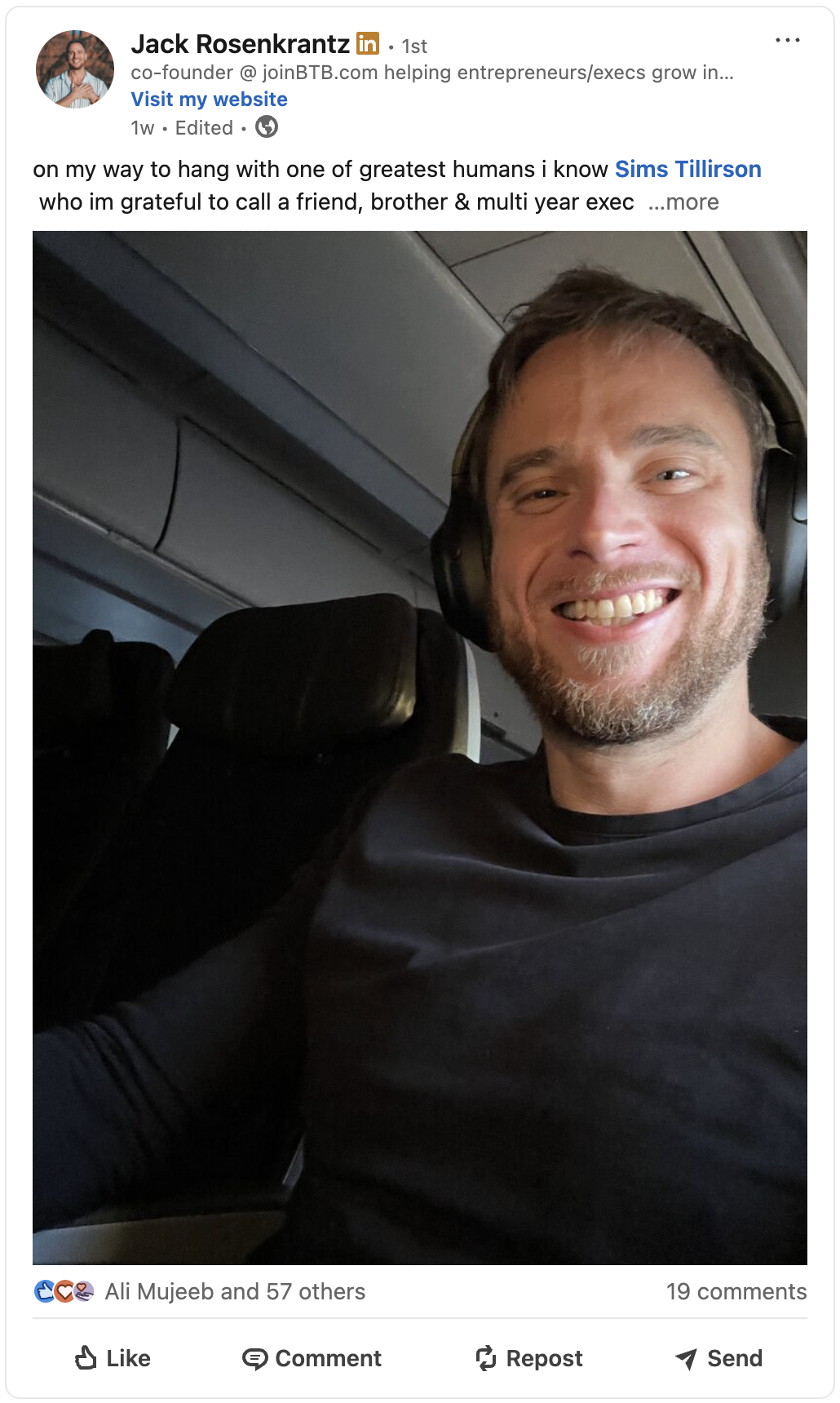 LinkedIn post by Jack Rosenkrantz celebrating a multi-year coaching client relationship