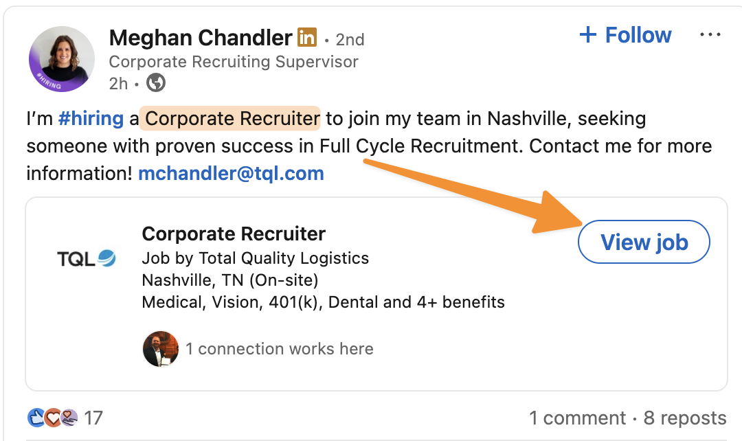 Job posting example on LinkedIn