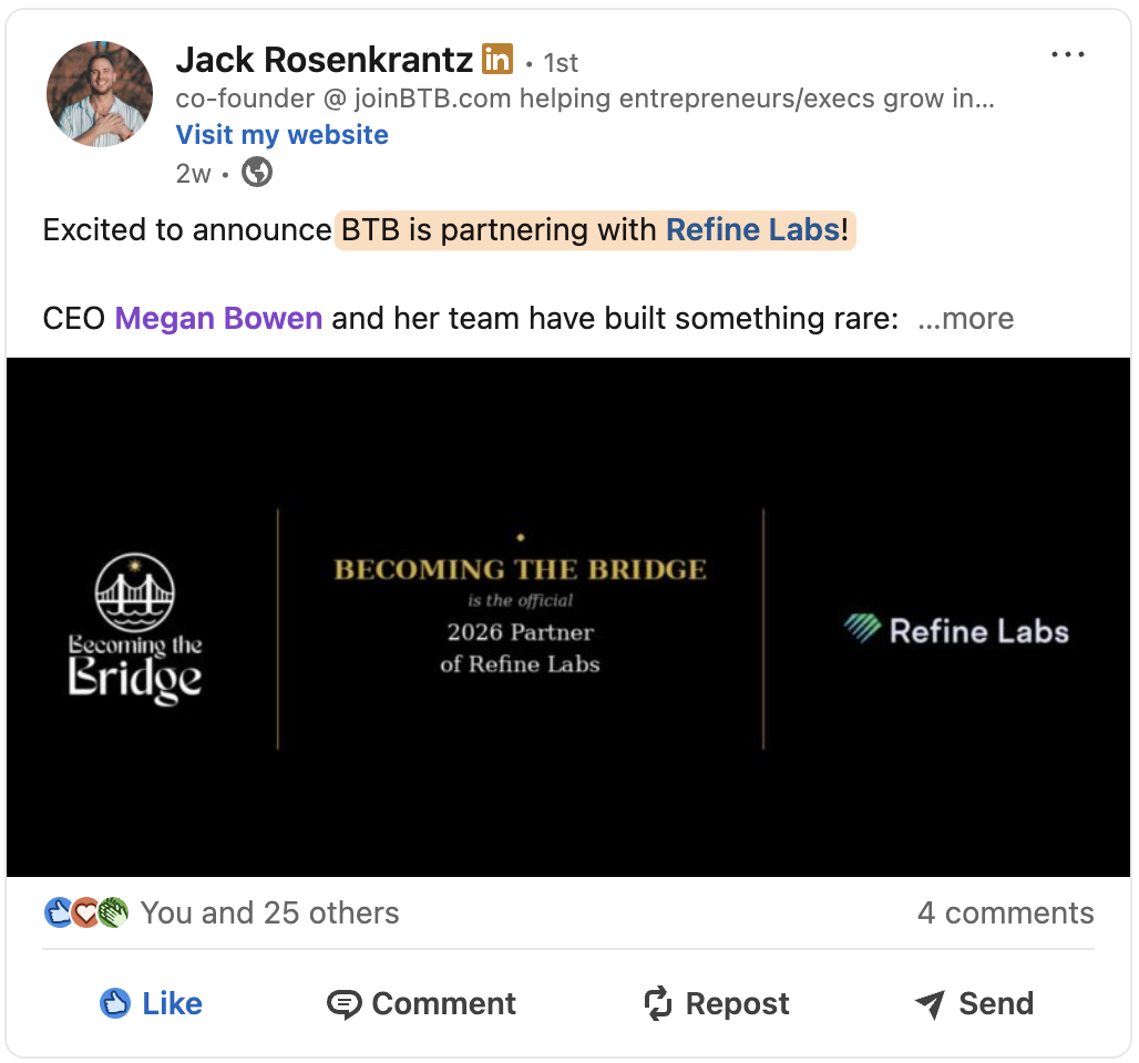 Partnership announcement post on LinkedIn