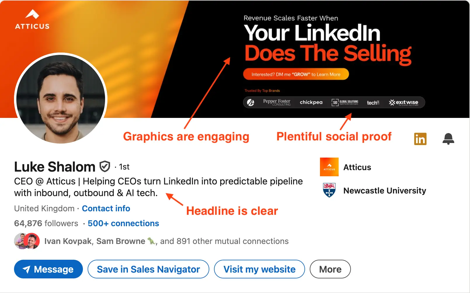 LinkedIn profile header example showing headline and banner image