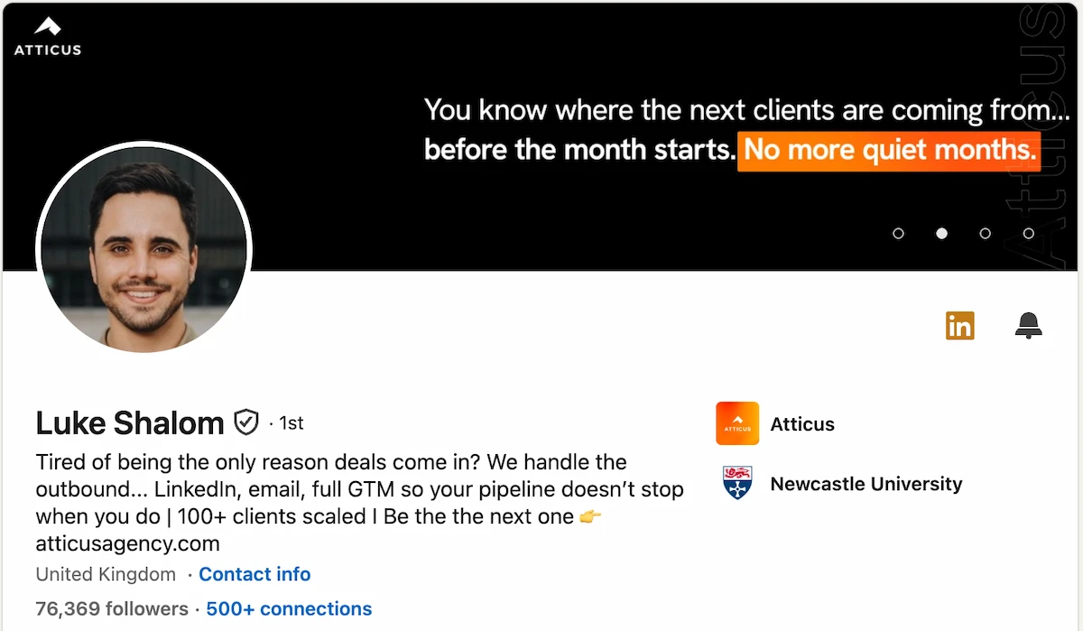 Example of a well-optimized LinkedIn profile headline with a clear benefit statement