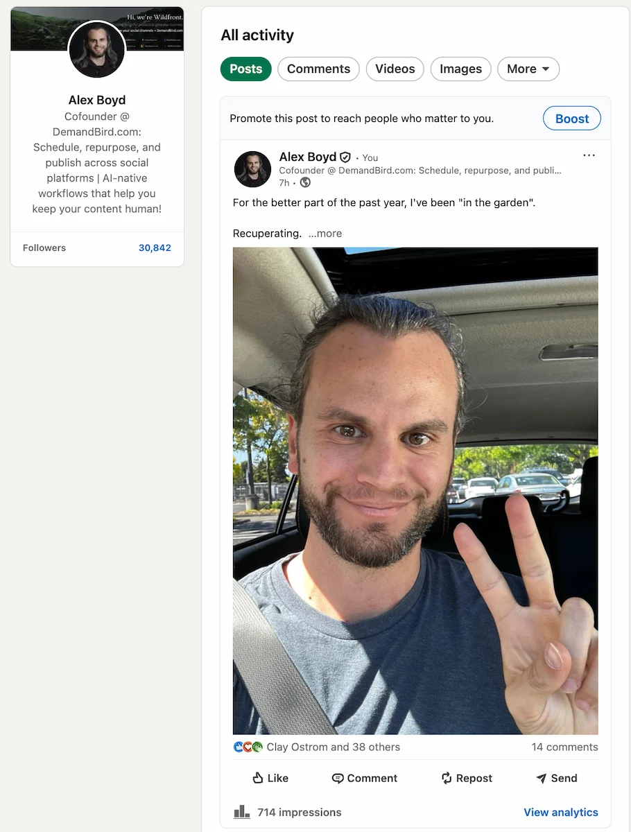 LinkedIn post impressions and reaction analytics