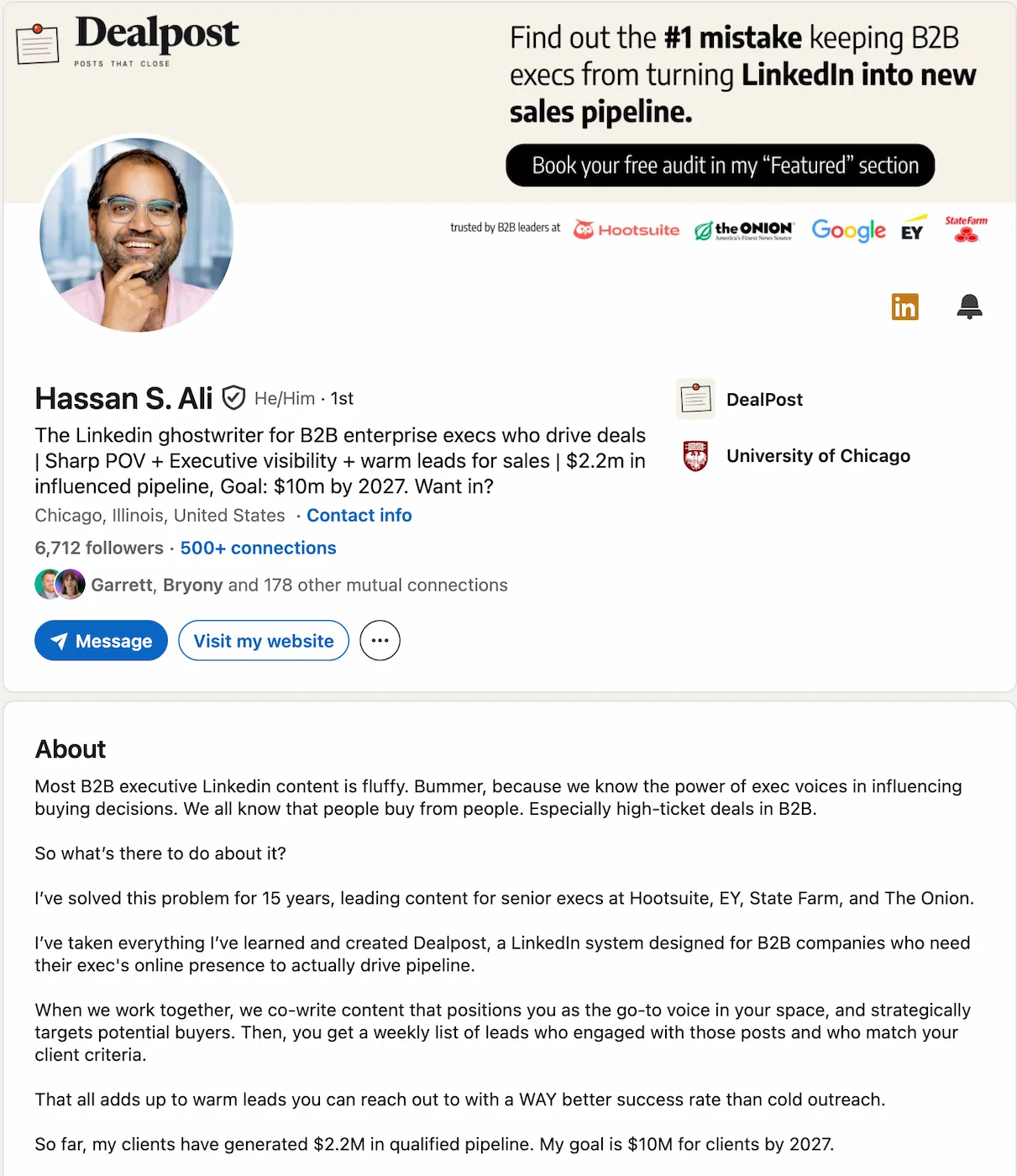 LinkedIn profile screenshot for Hassan Ali