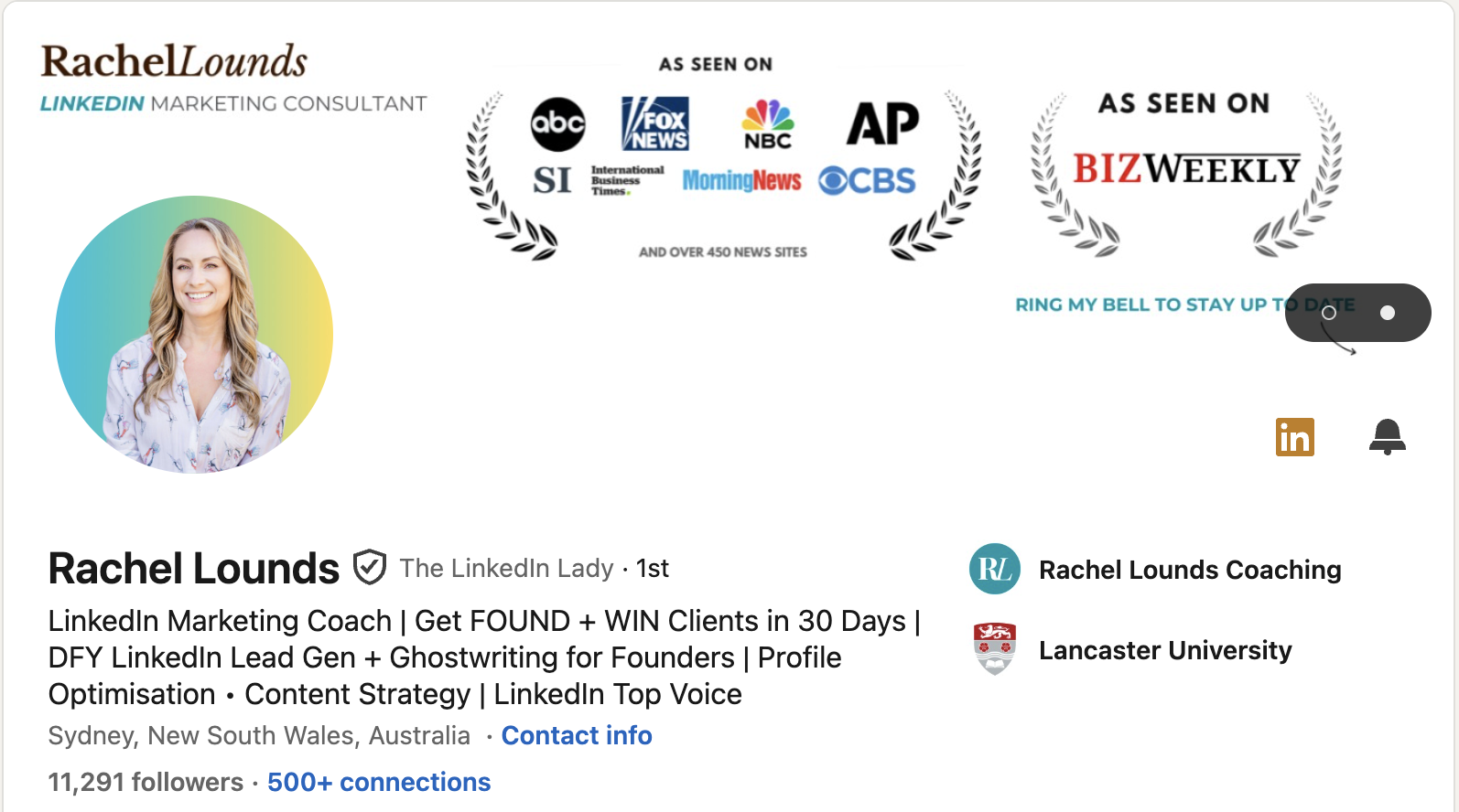 LinkedIn profile screenshot for Rachel Lounds