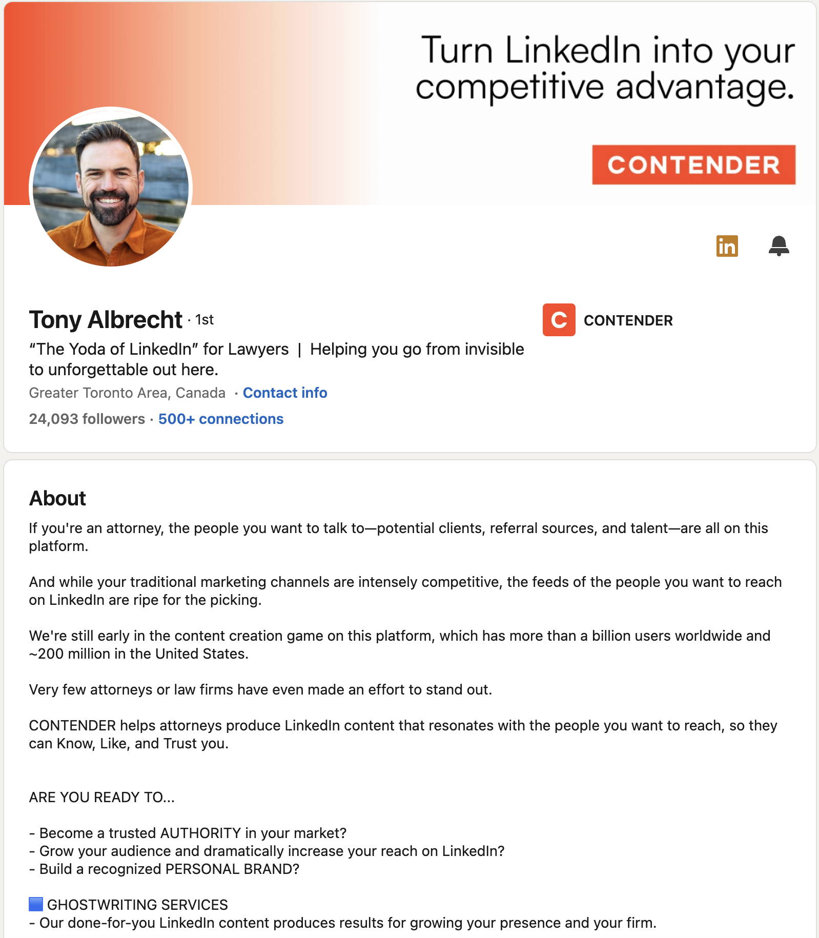 LinkedIn profile screenshot for Tony Albrecht